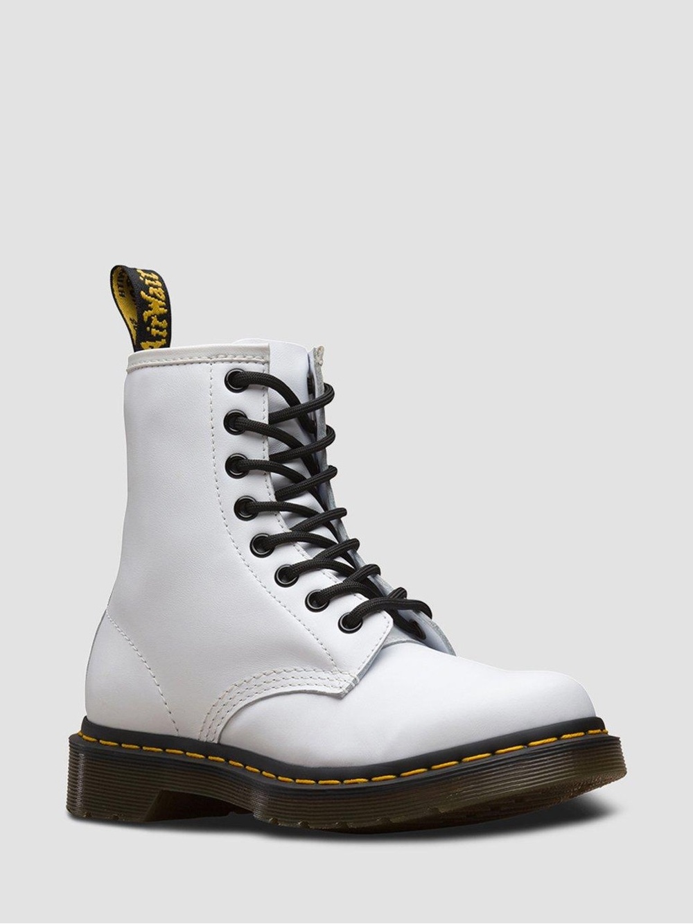 Dr. Martens White Leather 8-Eye Lace-Up Boot with Black Laces